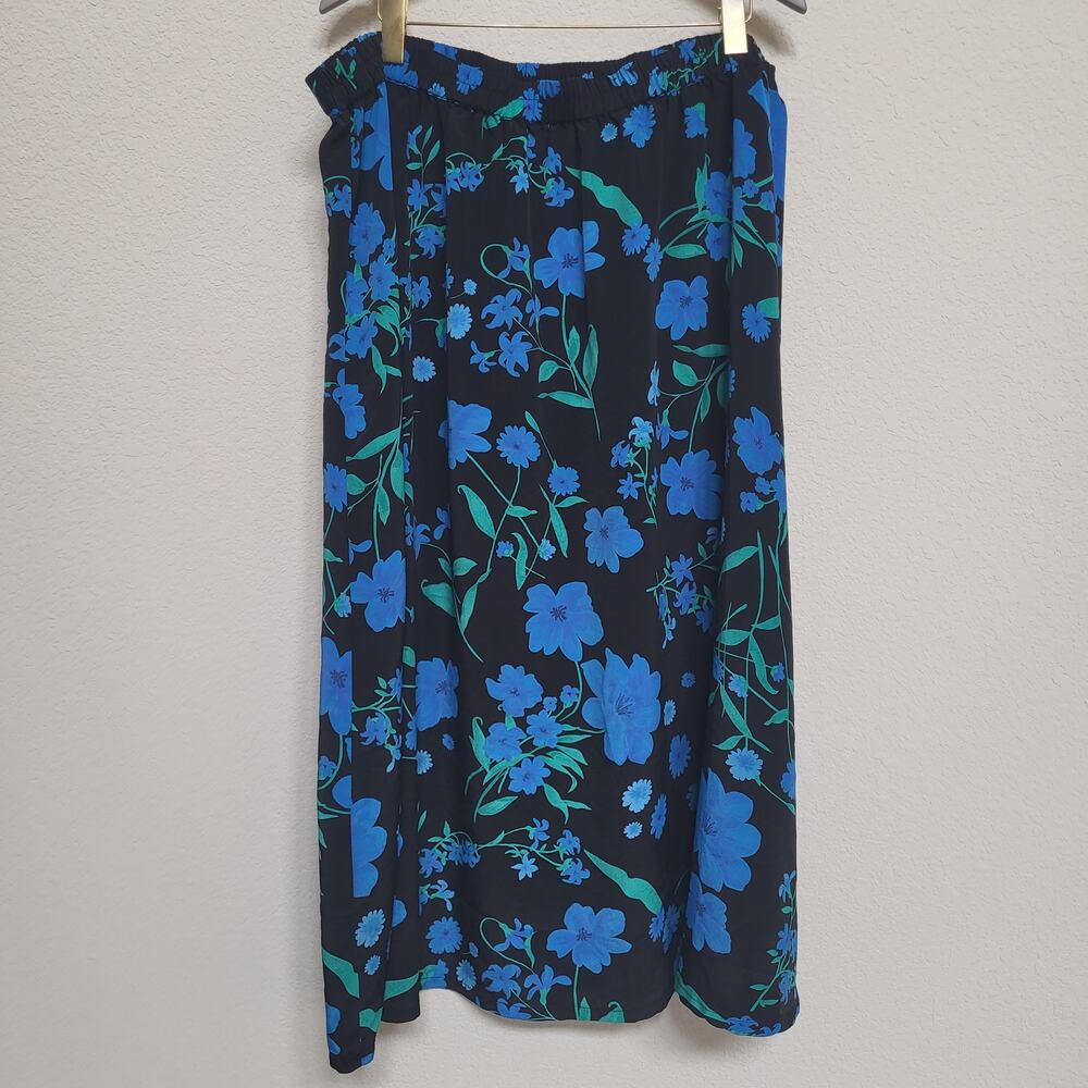 Roaman's Floral Midi Skirt Women 2XL / 3XL  Black Blue Spring Summer Dressy